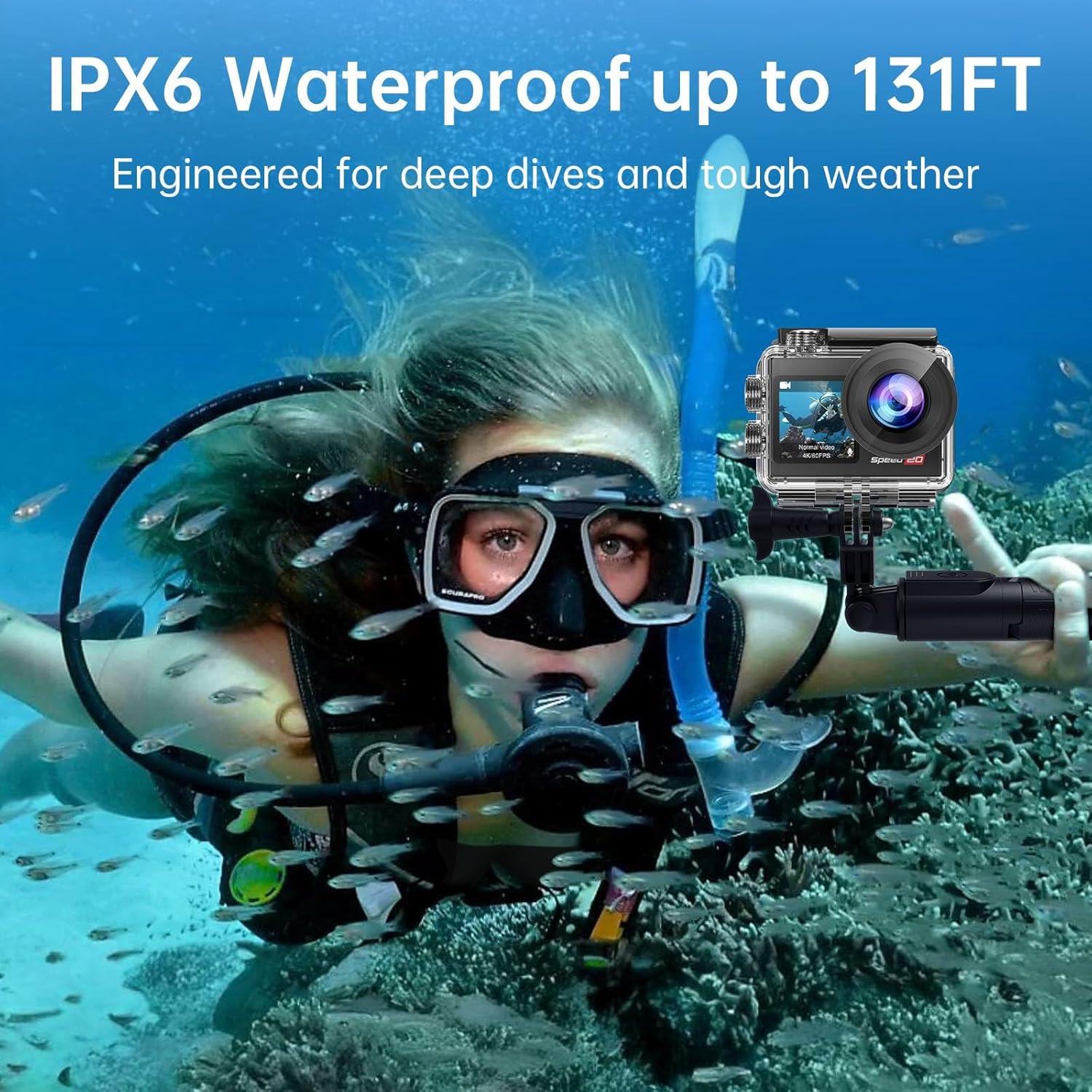 Action Camera 4K Waterproof Camera 20MP with Touch Screen Underwater Camera 131FT with EIS for Snorkeling Helmet Bike 170° Wide Angle Remote WiFi 5XZoom - Image 4