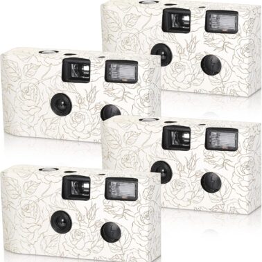Zhengmy 4 Pack Disposable Camera for Wedding,34mm Single Use Camera with Flash One Time for Gathering Wedding Anniversary Travel Party Supply(Fresh Style, Black White Film)