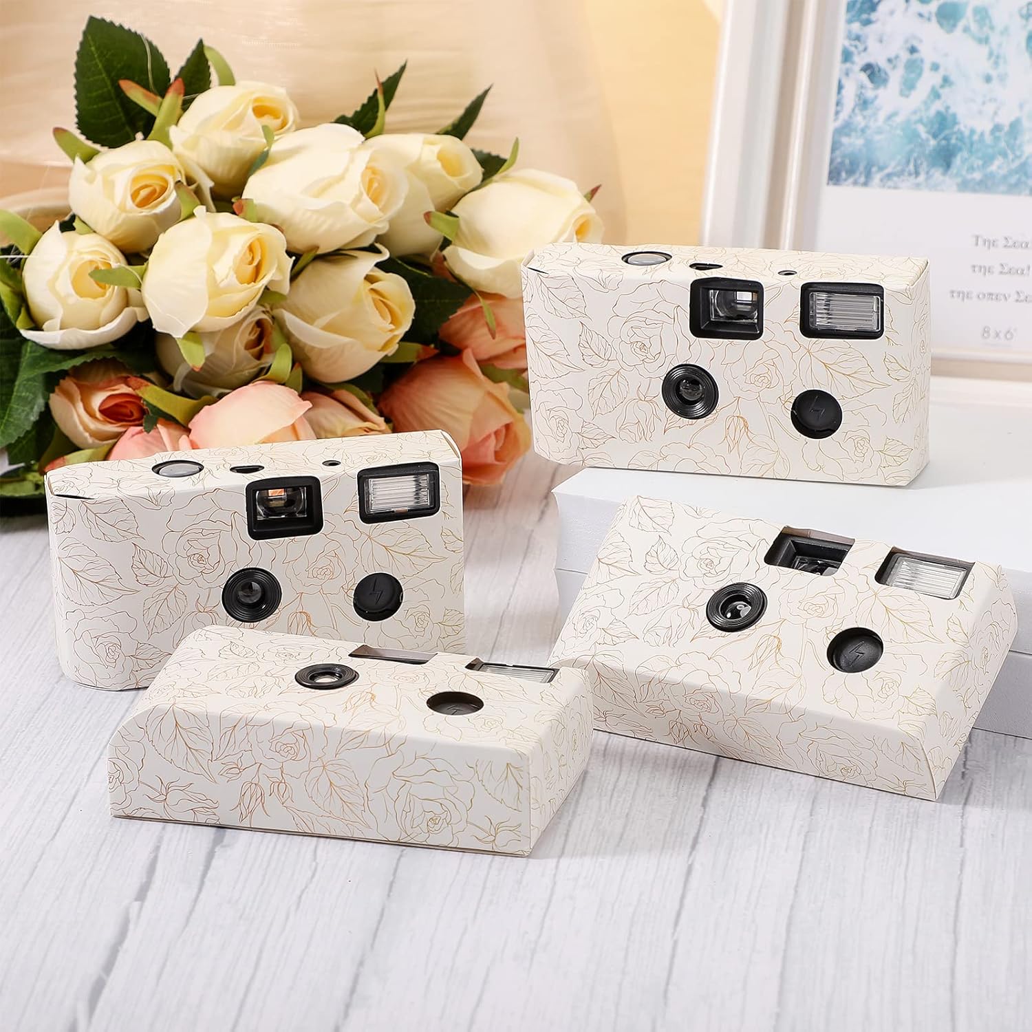 Zhengmy 4 Pack Disposable Camera for Wedding,34mm Single Use Camera with Flash One Time for Gathering Wedding Anniversary Travel Party Supply(Fresh Style, Black White Film) - Image 2