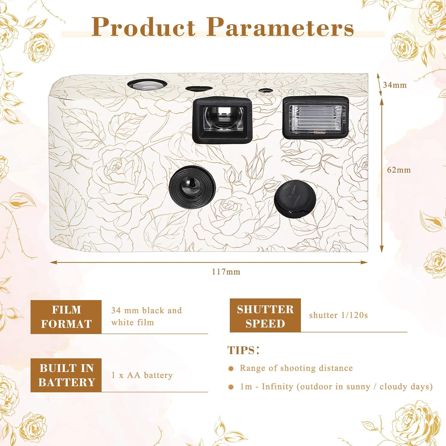 Zhengmy 4 Pack Disposable Camera for Wedding,34mm Single Use Camera with Flash One Time for Gathering Wedding Anniversary Travel Party Supply(Fresh Style, Black White Film) - Image 3