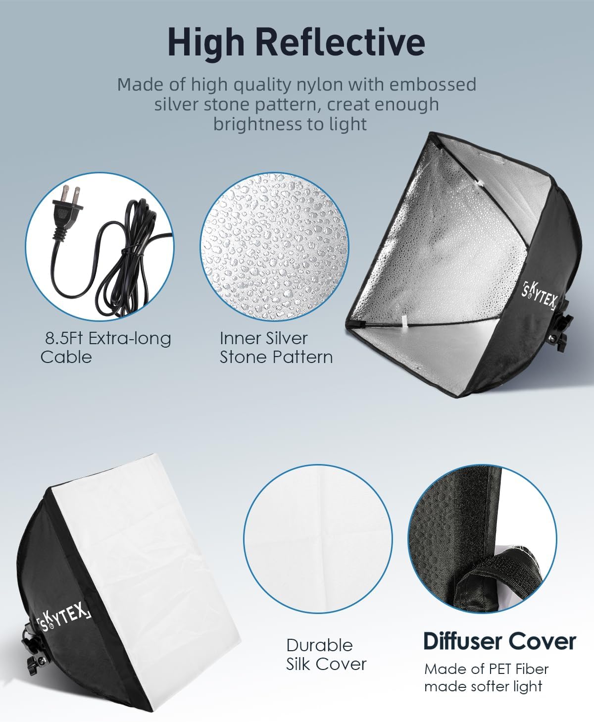 Skytex Softbox Lighting Kit 16x16in Soft Box 1Pack Upgrade 135W 2700-6400K 100V-240V E27 LEDBulb Continuous Photography Lighting,Photo Studio Light Equipment for Camera Shooting Video Recording - Image 6